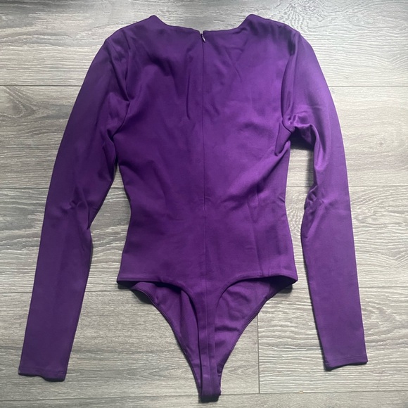 Lovers and Friends Purple Deep V Long Sleeve Lace Up Bodysuit Size S Revolve - Picture 2 of 8